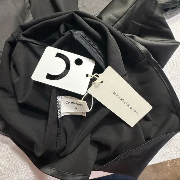 NWT Commense Satin Mock Neck Tie Back Black Short Dress Size Medium - Picture 4 of 13